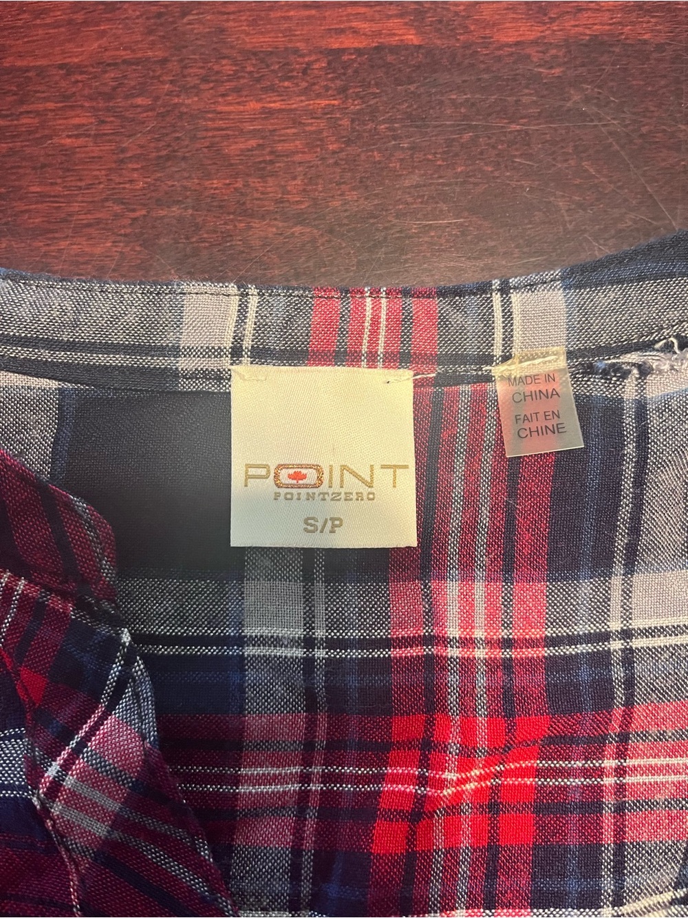 Point Zero Red and Navy Plaid Button-Front Shirt - Picture 3 of 4